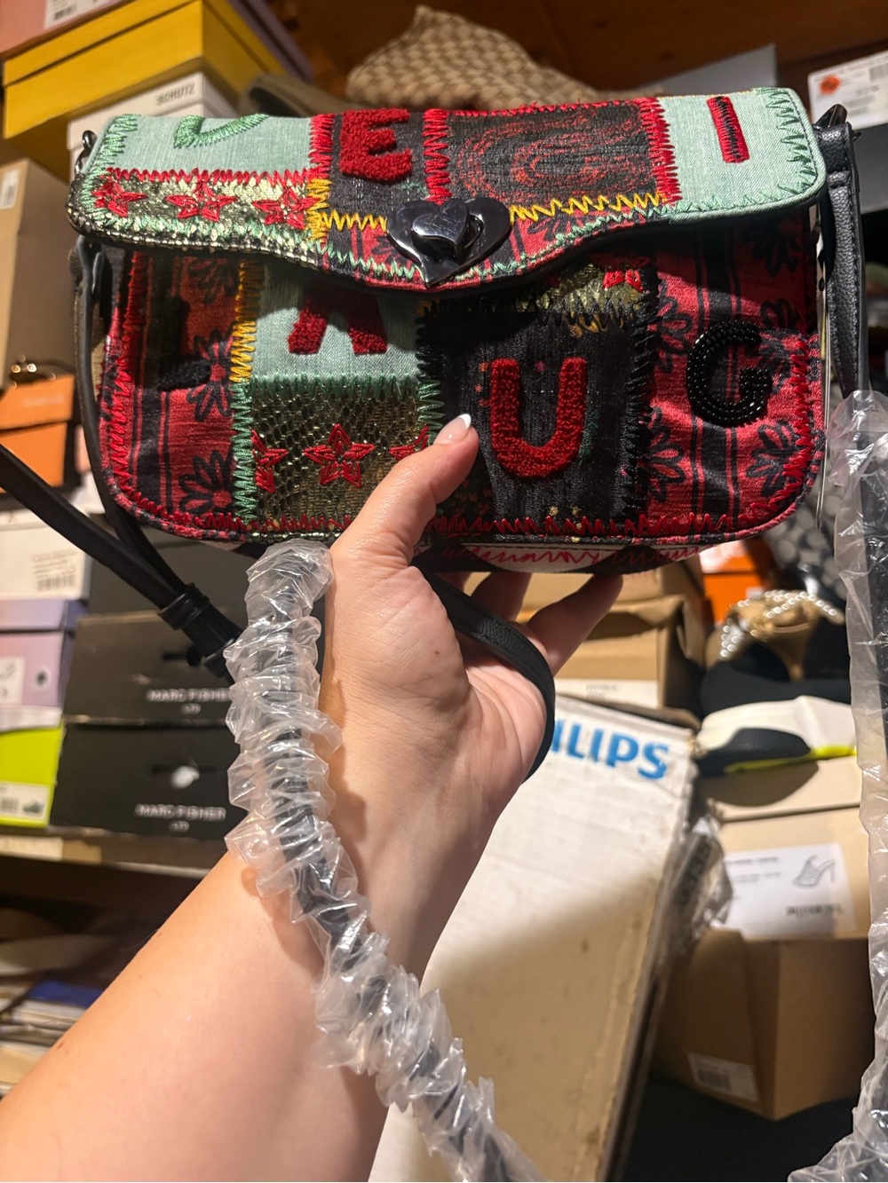 Desigual Patchwork Crossbody Bag - Red & Green